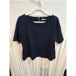 Gap Top Womens M Medium Blue Round Neck Short Sleeve Zipper‎ Back Casual